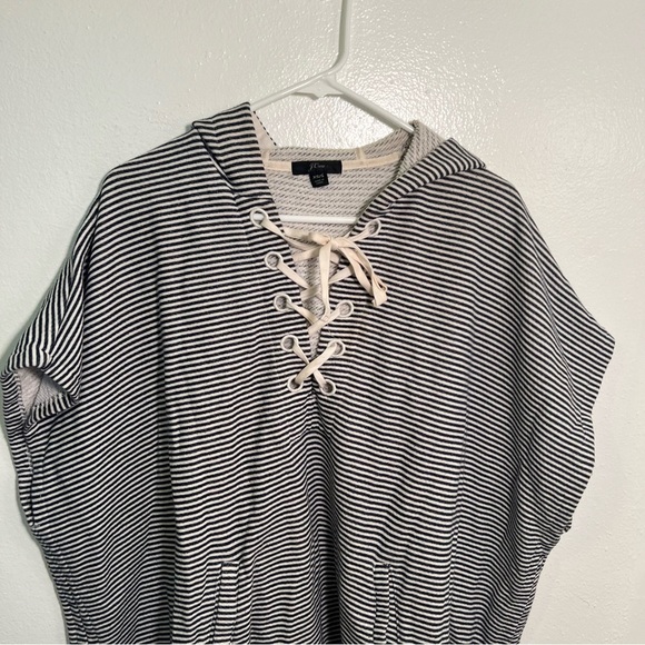 J. Crew Beach Cover up Poncho Blue Beige Stripes XS/S - Picture 3 of 12